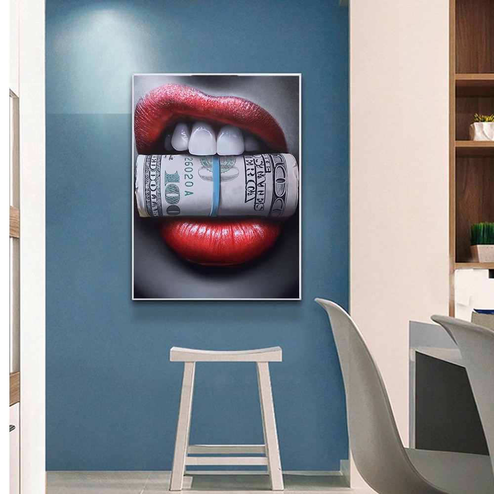 Red Lips with Dollar Business Motivation Canvas Print Wall Art - Lucid  Crafts